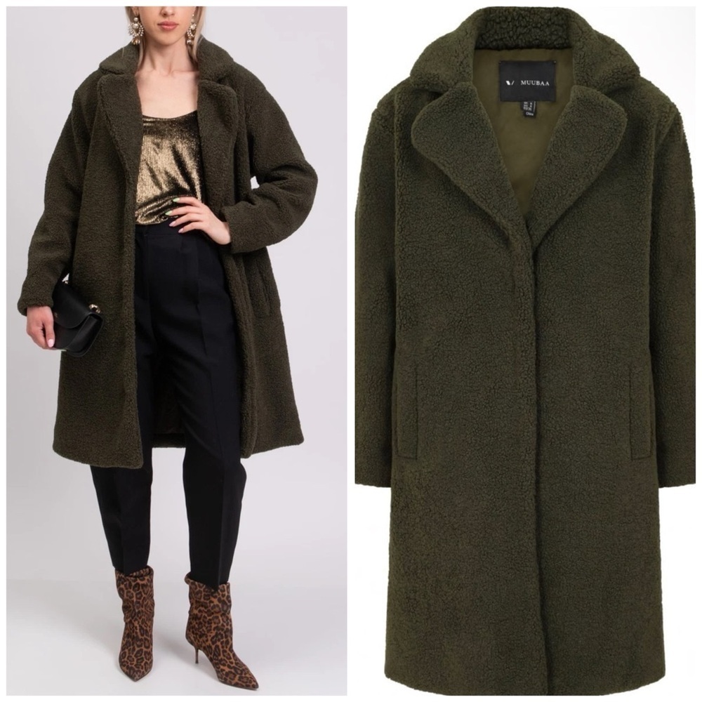 V By MUUBAA Winter Coat In Olive Green